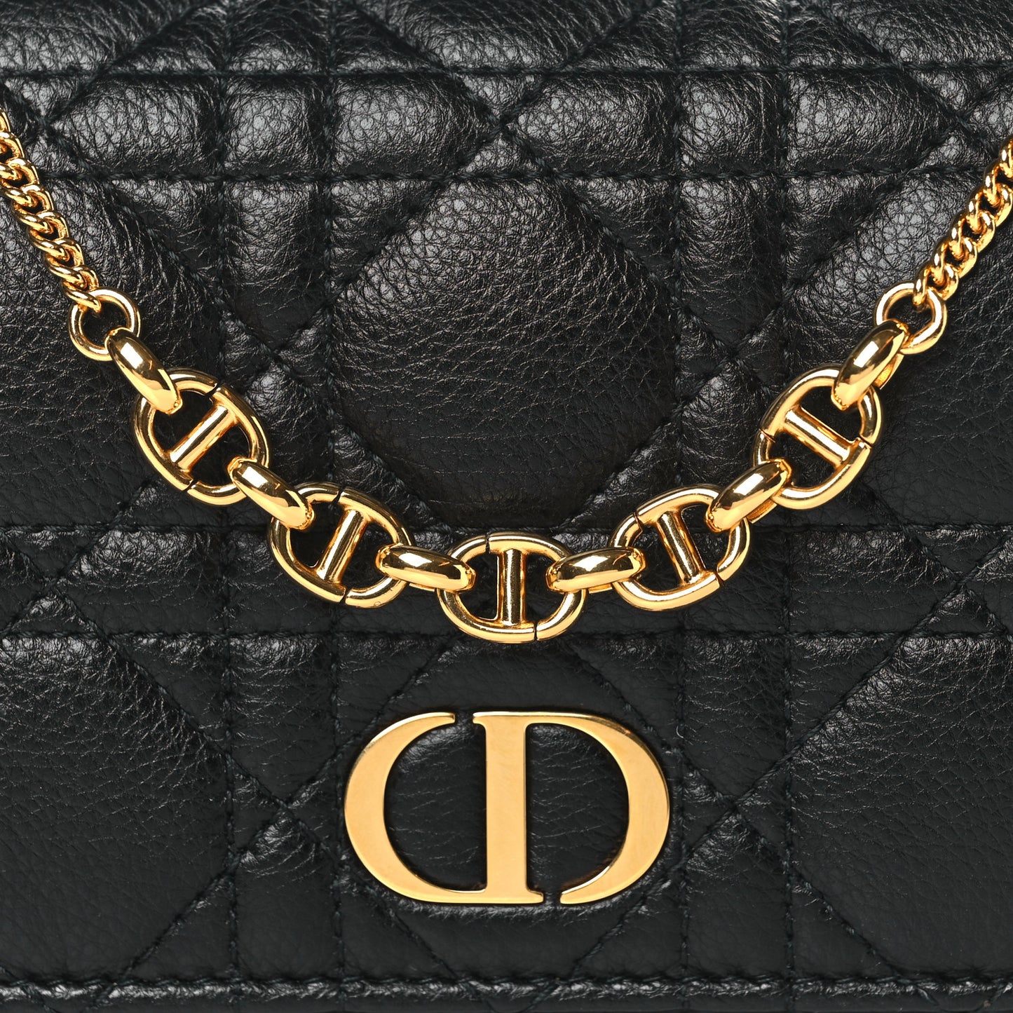 Supple Calfskin Caro Pouch with Chain Black