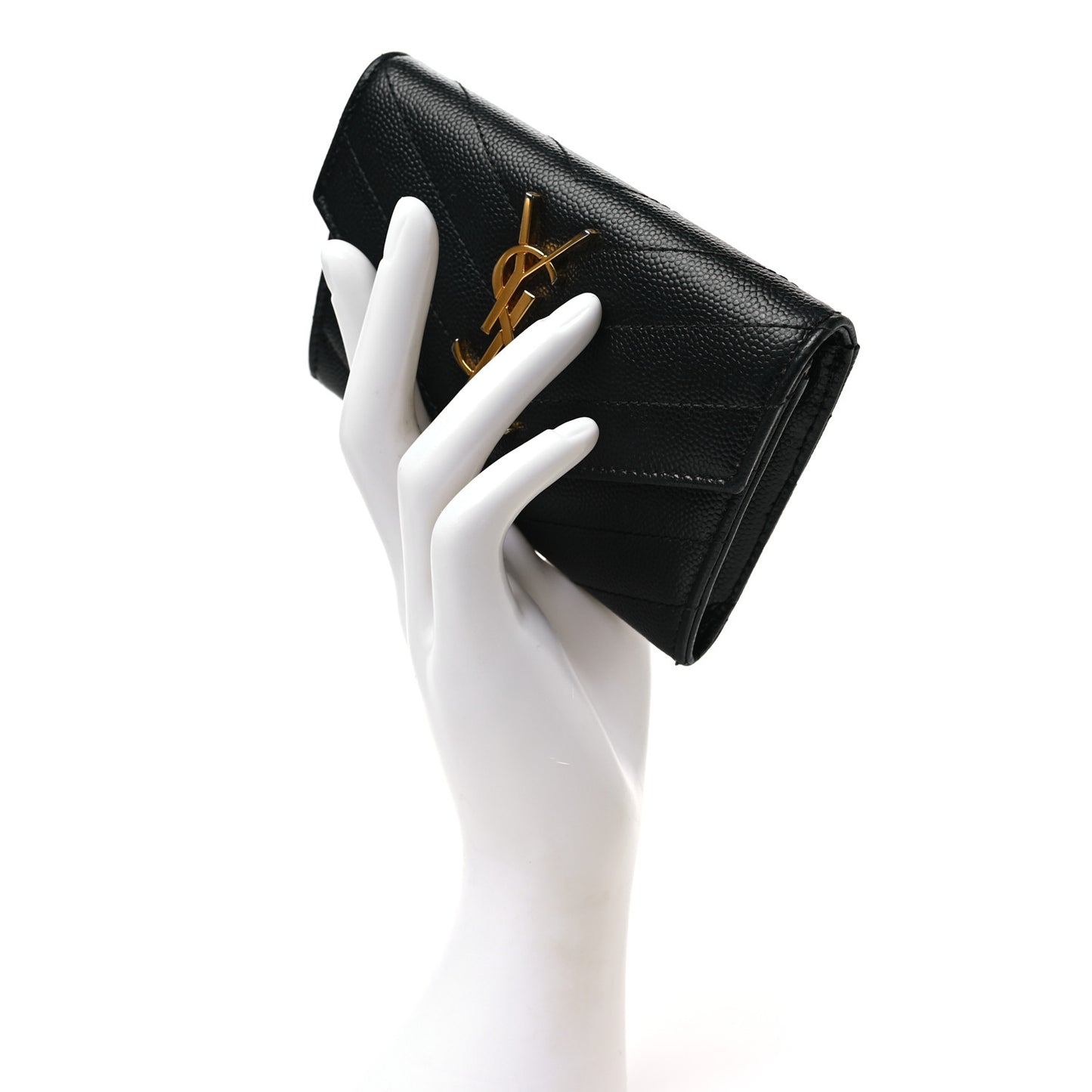 Grain De Poudre Matelasse Chevron Small Monogram Envelope Wallet Black