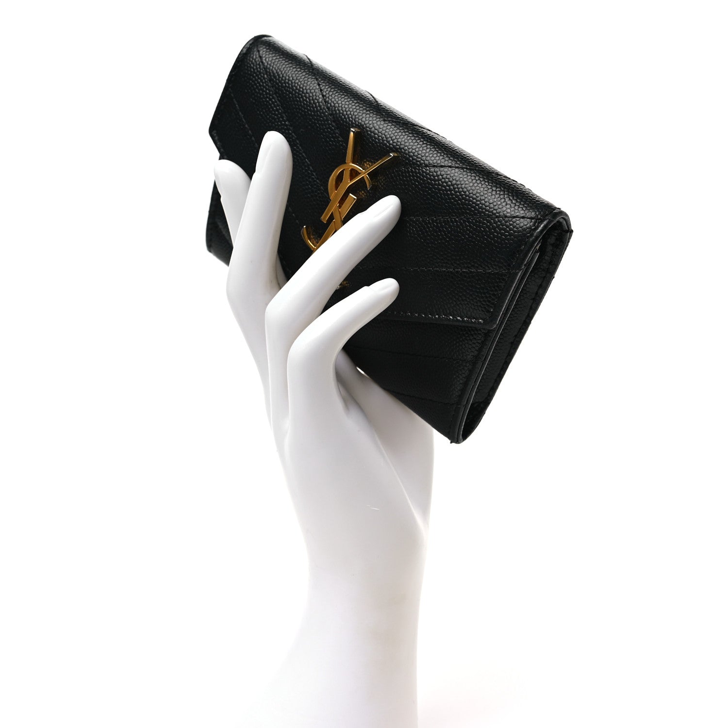 Saint Laurent Grain De Poudre Matelasse Chevron Small Monogram Envelope Wallet Black 2 of 8