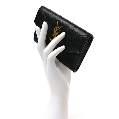 Saint Laurent Grain De Poudre Matelasse Chevron Small Monogram Envelope Wallet Black 2 of 8