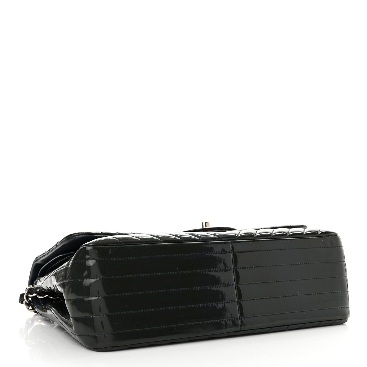 Patent Chevron Quilted Jumbo Double Flap Navy