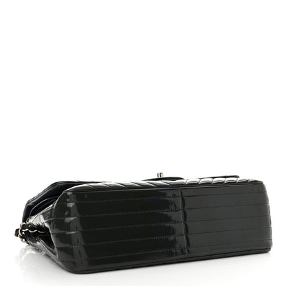 Chanel Patent Chevron Quilted Jumbo Double Flap Navy 4 of 18