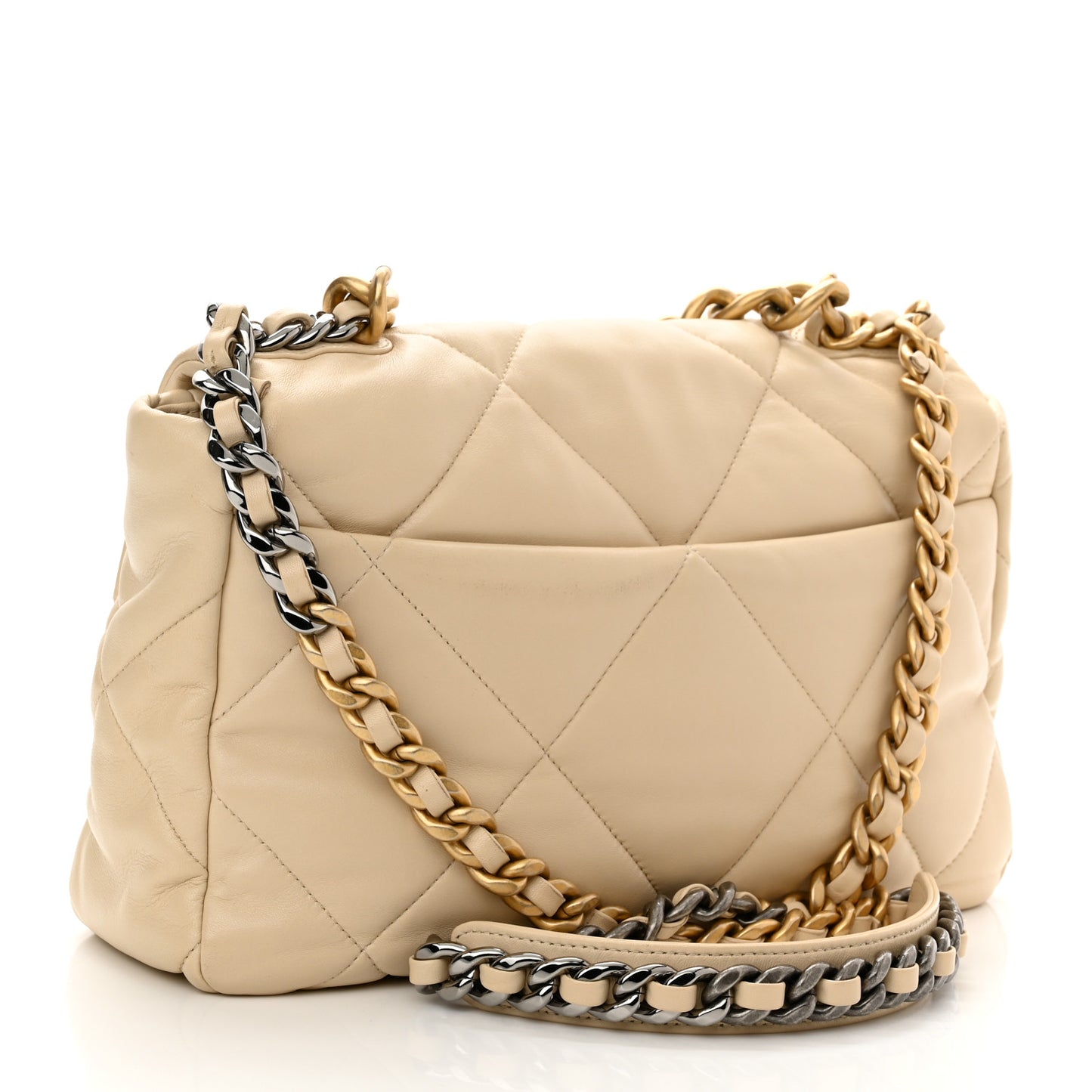 Lambskin Quilted Large Chanel 19 Flap Beige