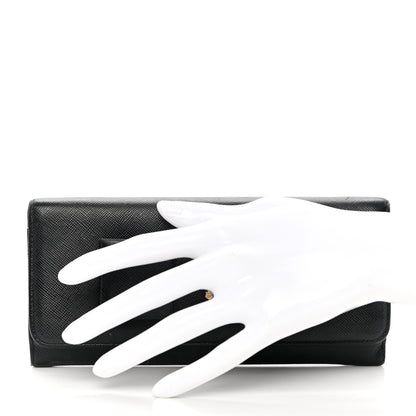 Prada Saffiano Bow Continental Wallet Black 2 of 17
