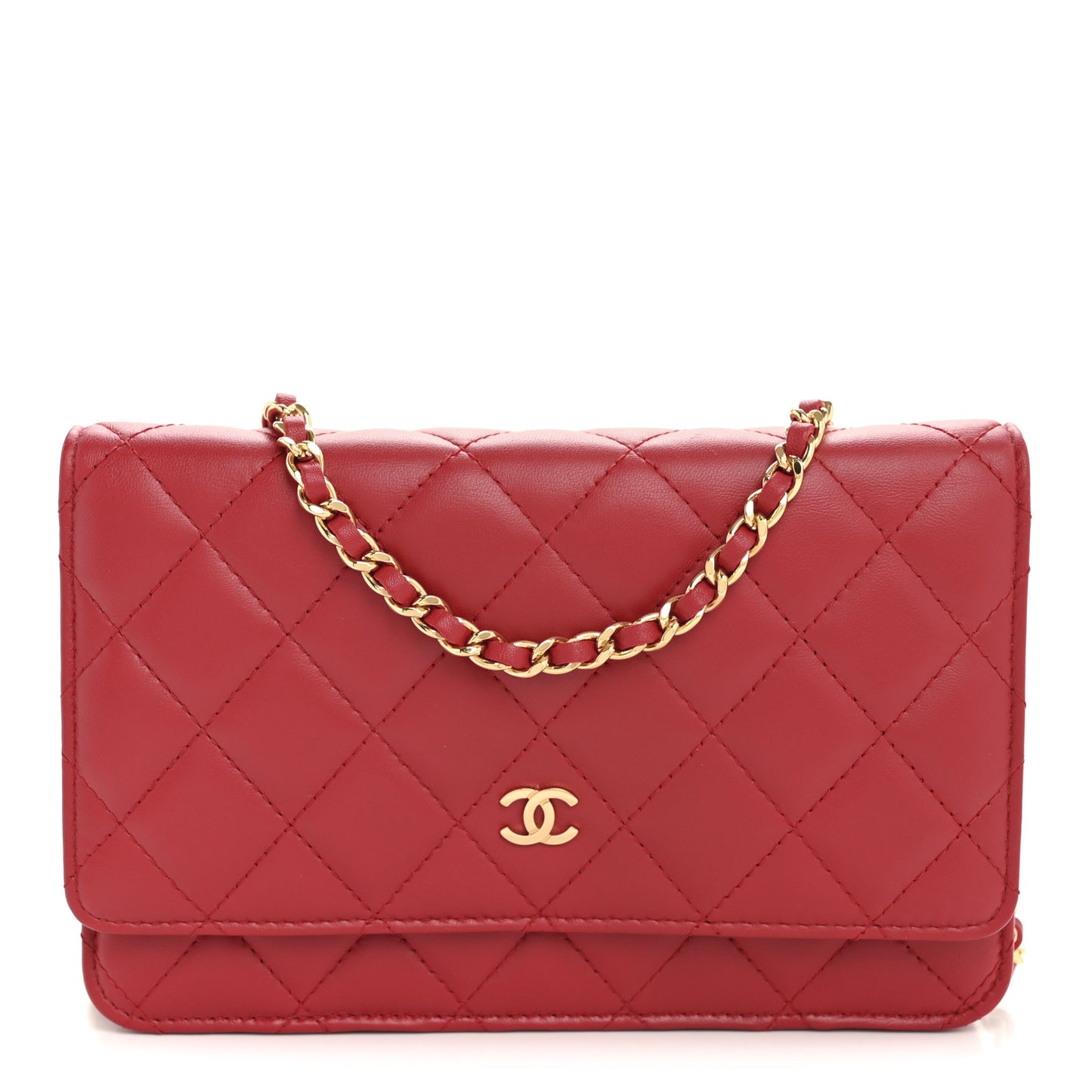 Lambskin Quilted Wallet On Chain WOC Red