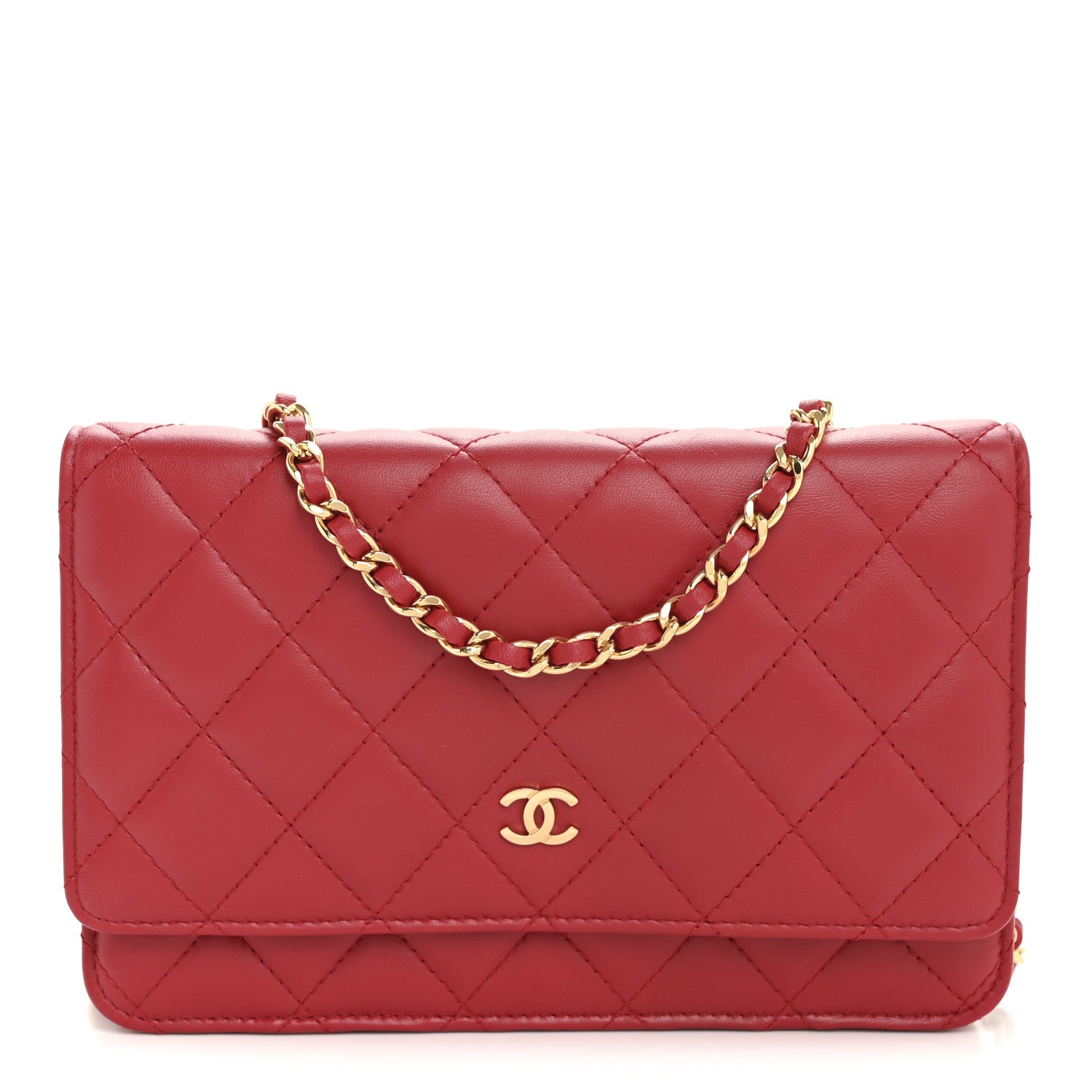 Chanel Lambskin Quilted Wallet On Chain WOC Red 1 of 12