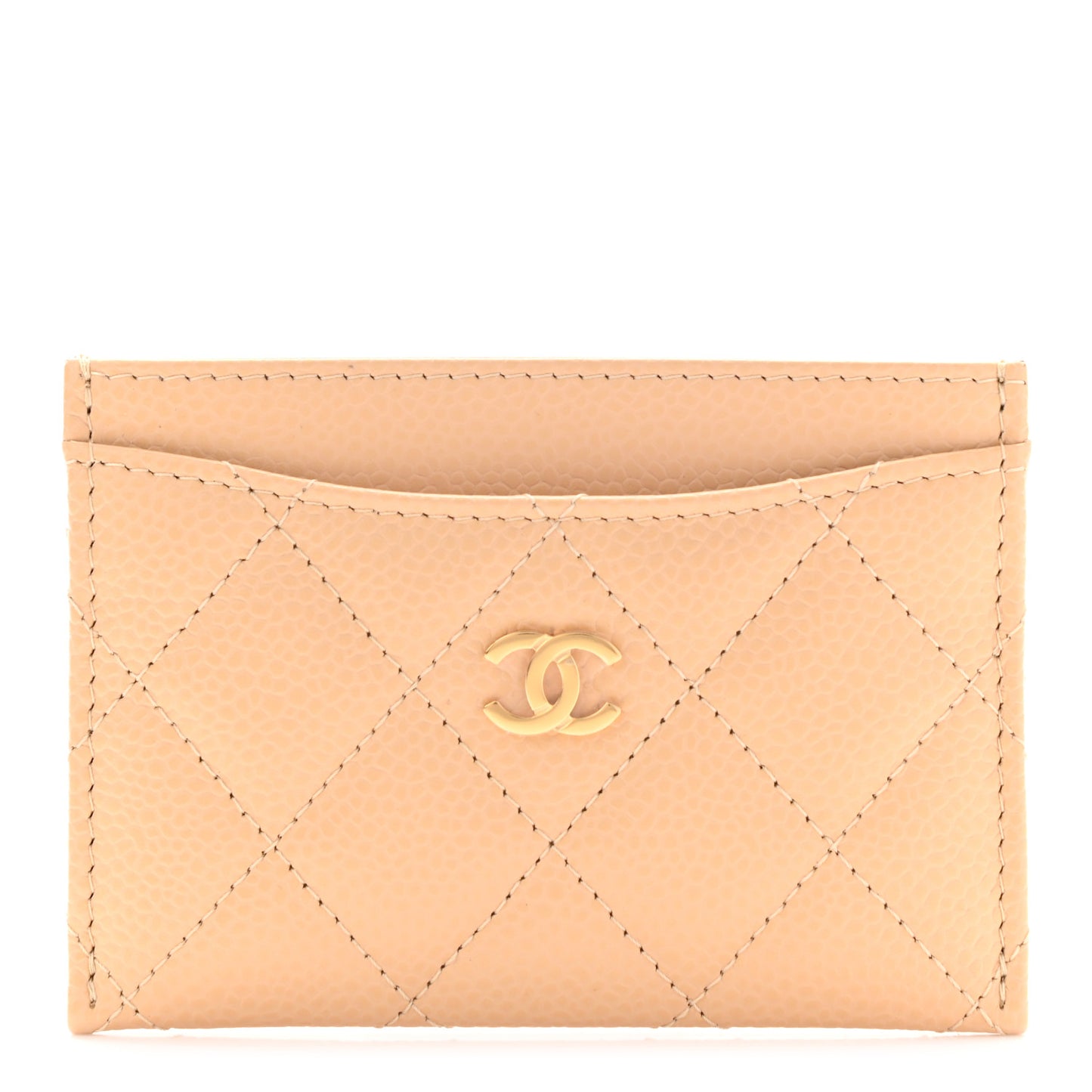 Caviar Quilted Card Holder Beige