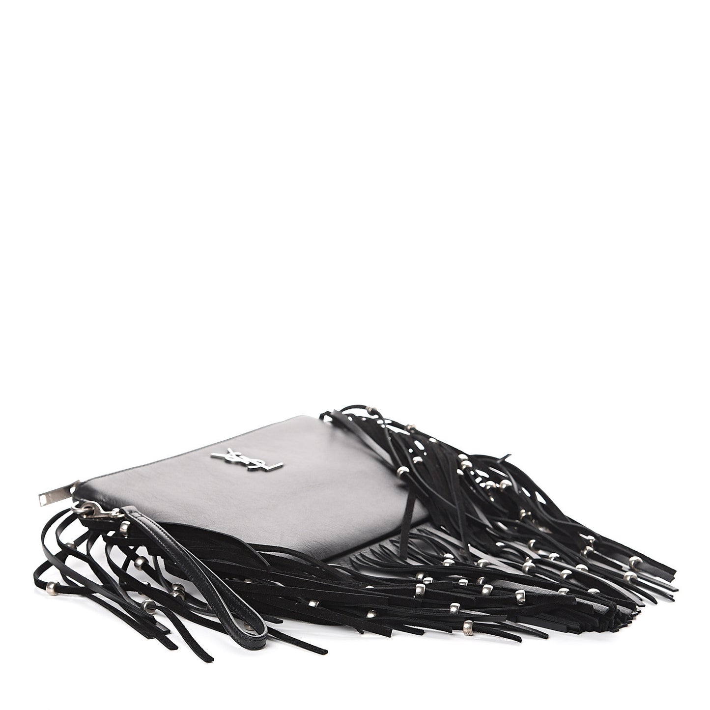 Calfskin Monogram Fringe Pouch Black