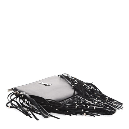 Saint Laurent Calfskin Monogram Fringe Pouch Black 3 of 5