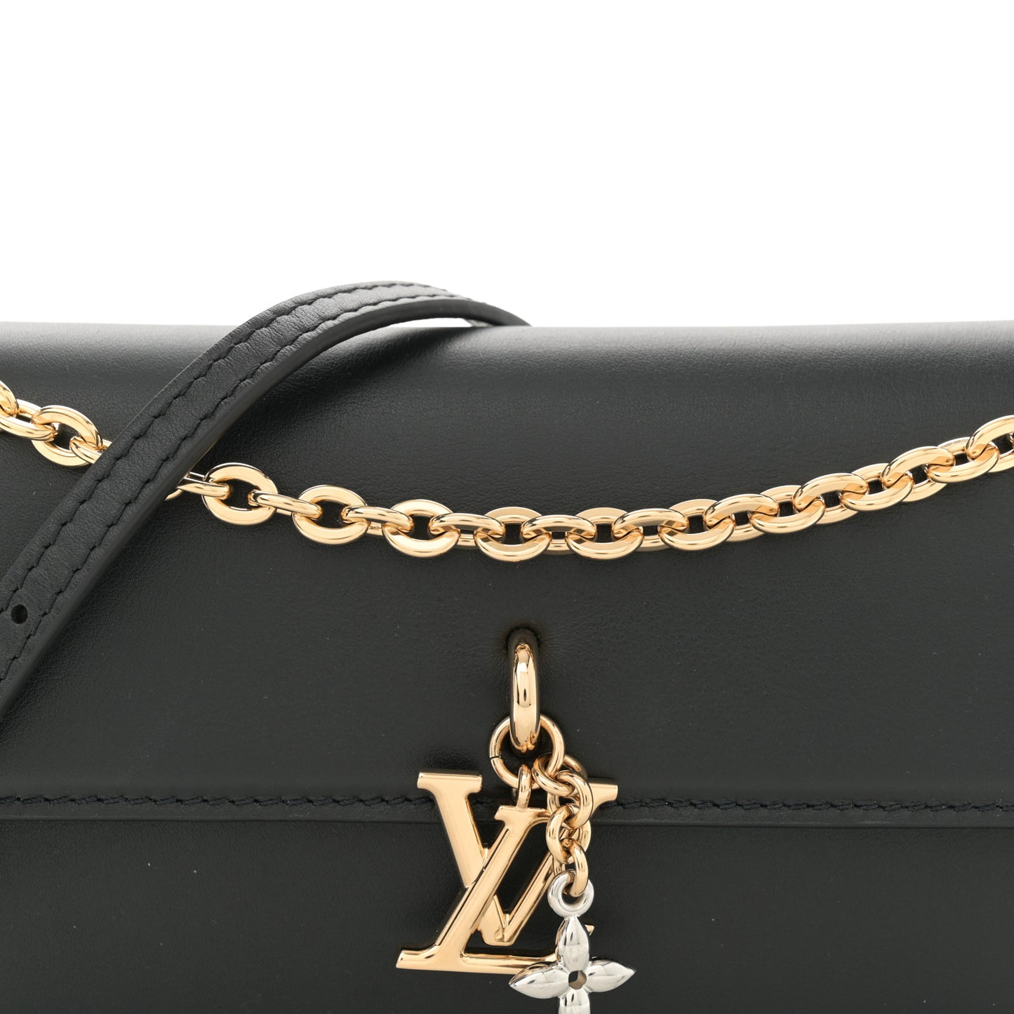 Calfskin LV Bloom Wallet On Chain Black