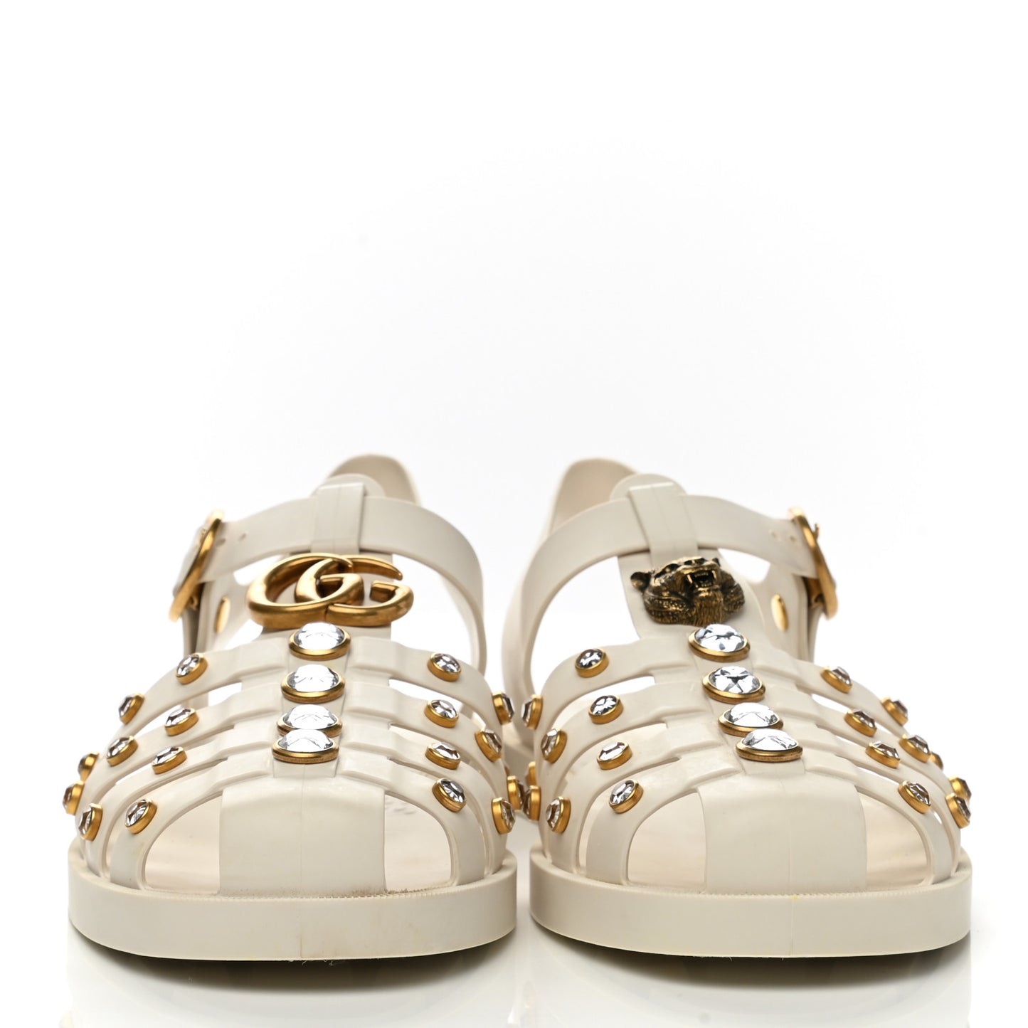 Rubber Crystal Womens Buckle Strap Sandals 41 White