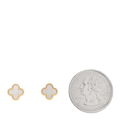 Van Cleef & Arpels 18K Yellow Gold Mother of Pearl Sweet Alhambra Earrings 2 of 5