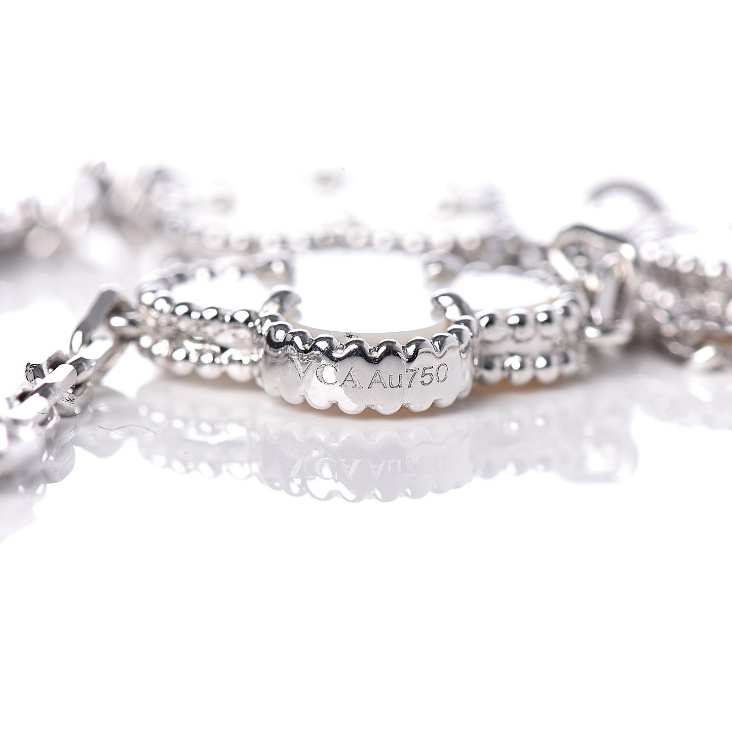 18K White Gold Mother of Pearl 5 Motifs Vintage Alhambra Bracelet