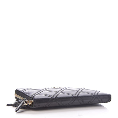 Chanel Lambskin Diamond Stitched Large Zip Around Organizer Wallet Black 4 of 9