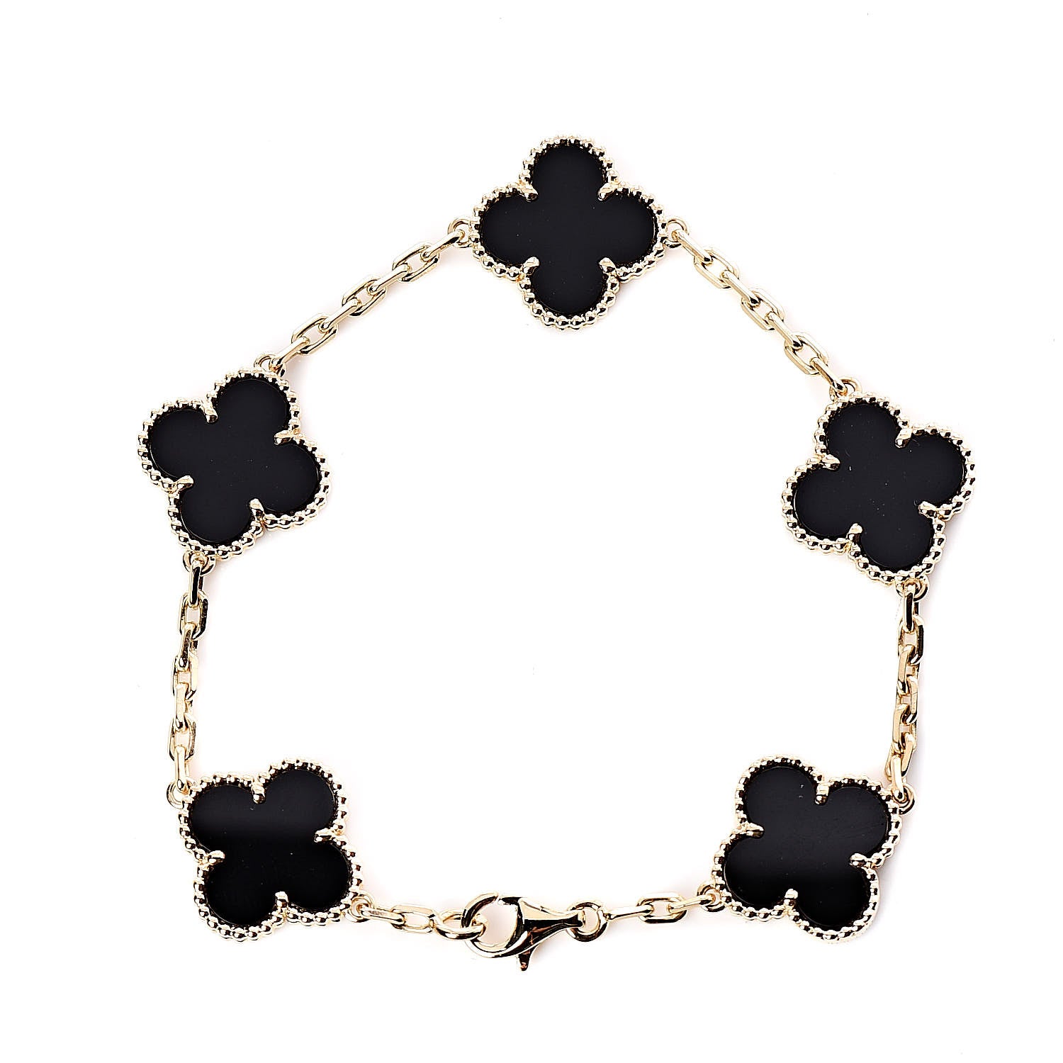 Van Cleef & Arpels 18K Yellow Gold Black Onyx 5 Motifs Vintage Alhambra Bracelet 3 of 6