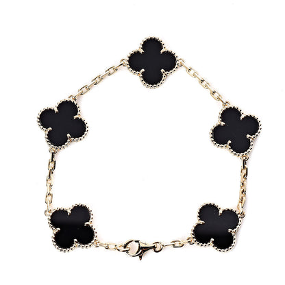 Van Cleef & Arpels 18K Yellow Gold Black Onyx 5 Motifs Vintage Alhambra Bracelet 3 of 6