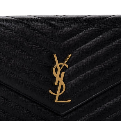 Saint Laurent Grain De Poudre Matelasse Chevron Monogram Envelope Clutch Black 10 of 11