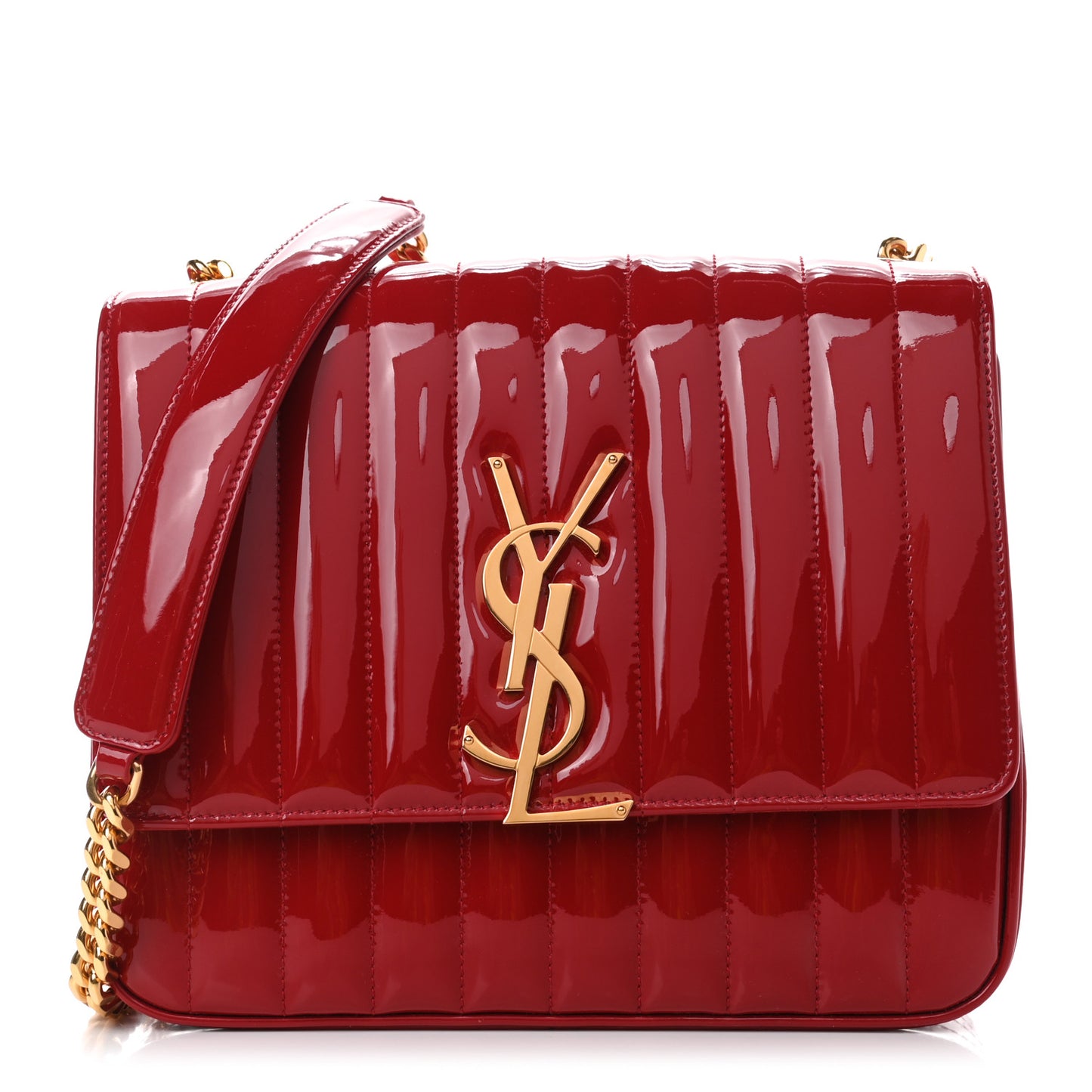 Patent Matelasse Monogram Large Vicky Chain Bag Rouge Eros