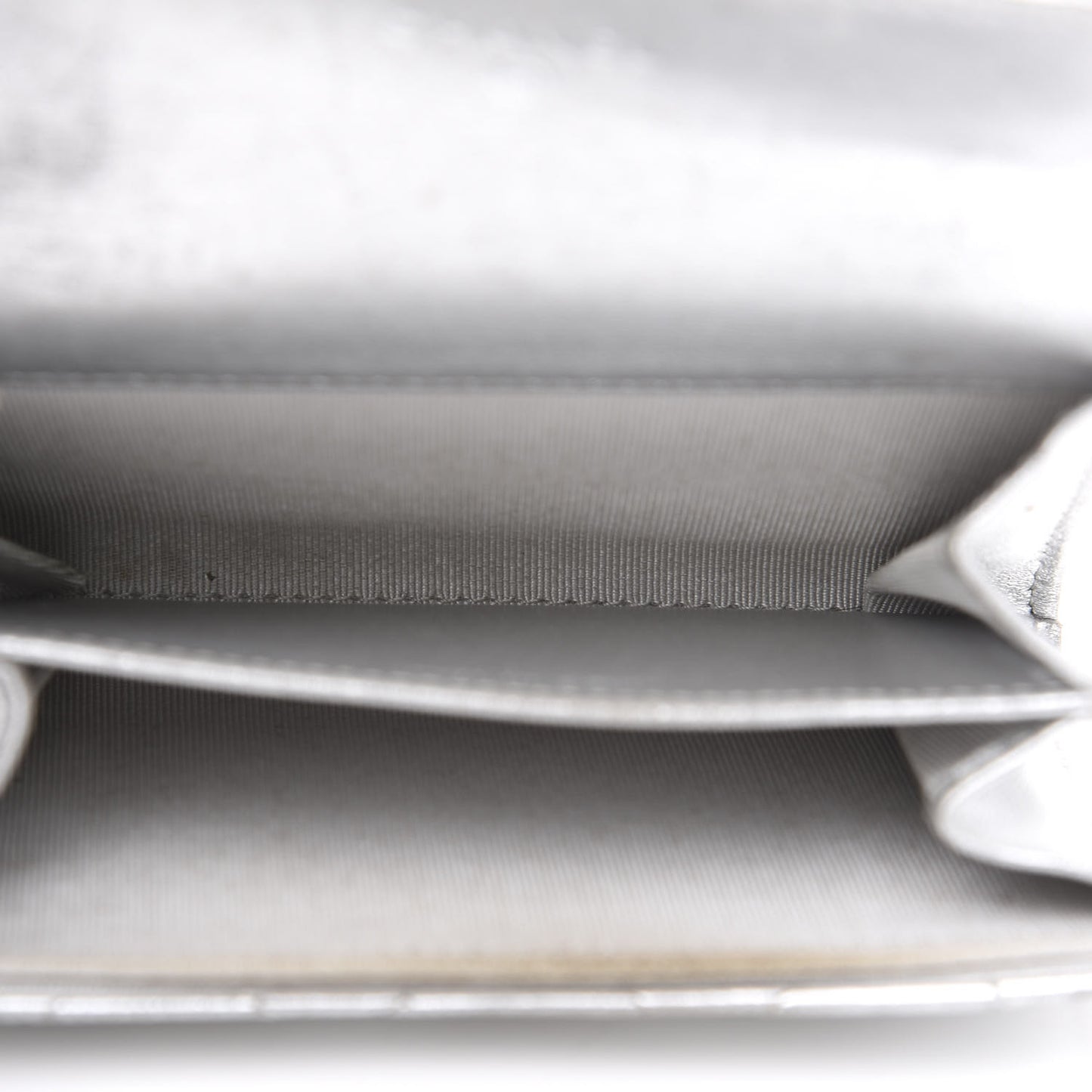 Metallic Lambskin Quilted Flap Card Holder Wallet Silver