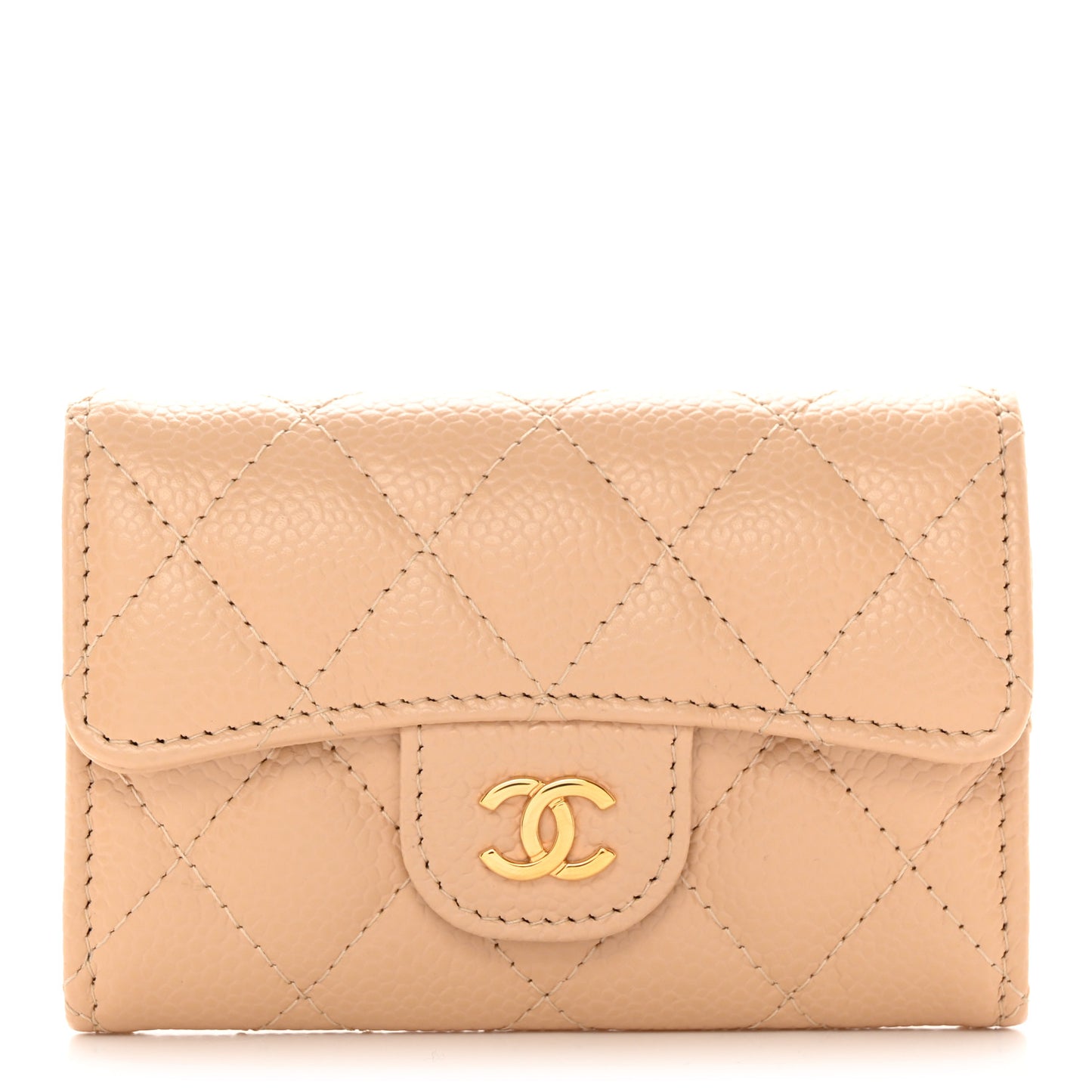 Caviar Quilted Flap Card Holder Wallet Light Beige