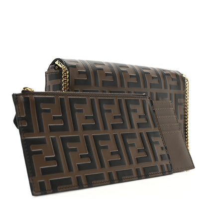Fendi Vitello Soft F is Fendi Bi-Color FF 1974 Embossed Envelope Wallet On Chain with Pouches Maya Black 5 of 14