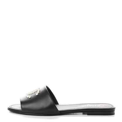 Chanel Lambskin Pearl CC Sandals 40 Black 1 of 9