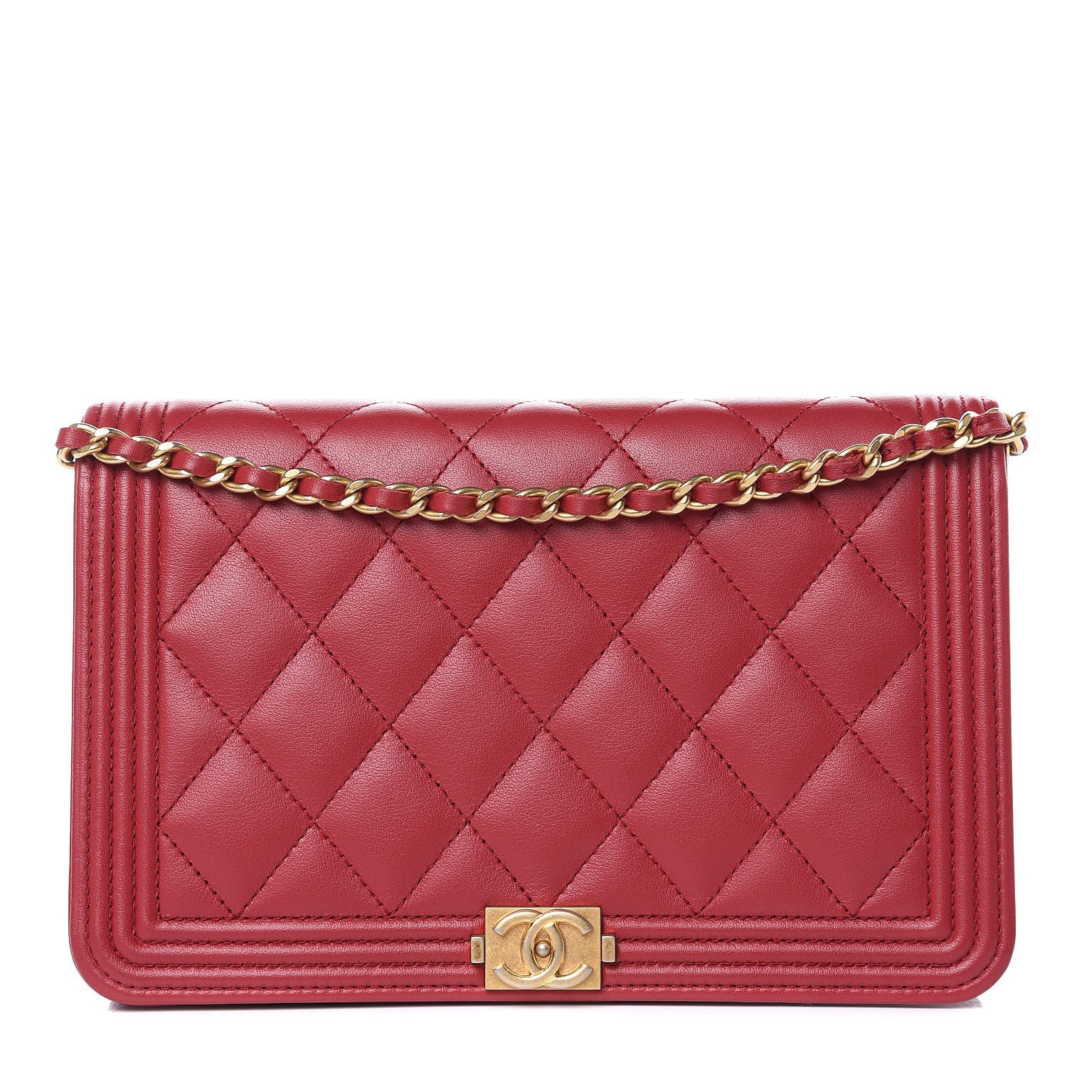 Chanel Calfskin Quilted Boy Wallet On Chain WOC Red 1 of 13