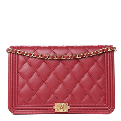 Chanel Calfskin Quilted Boy Wallet On Chain WOC Red 1 of 13