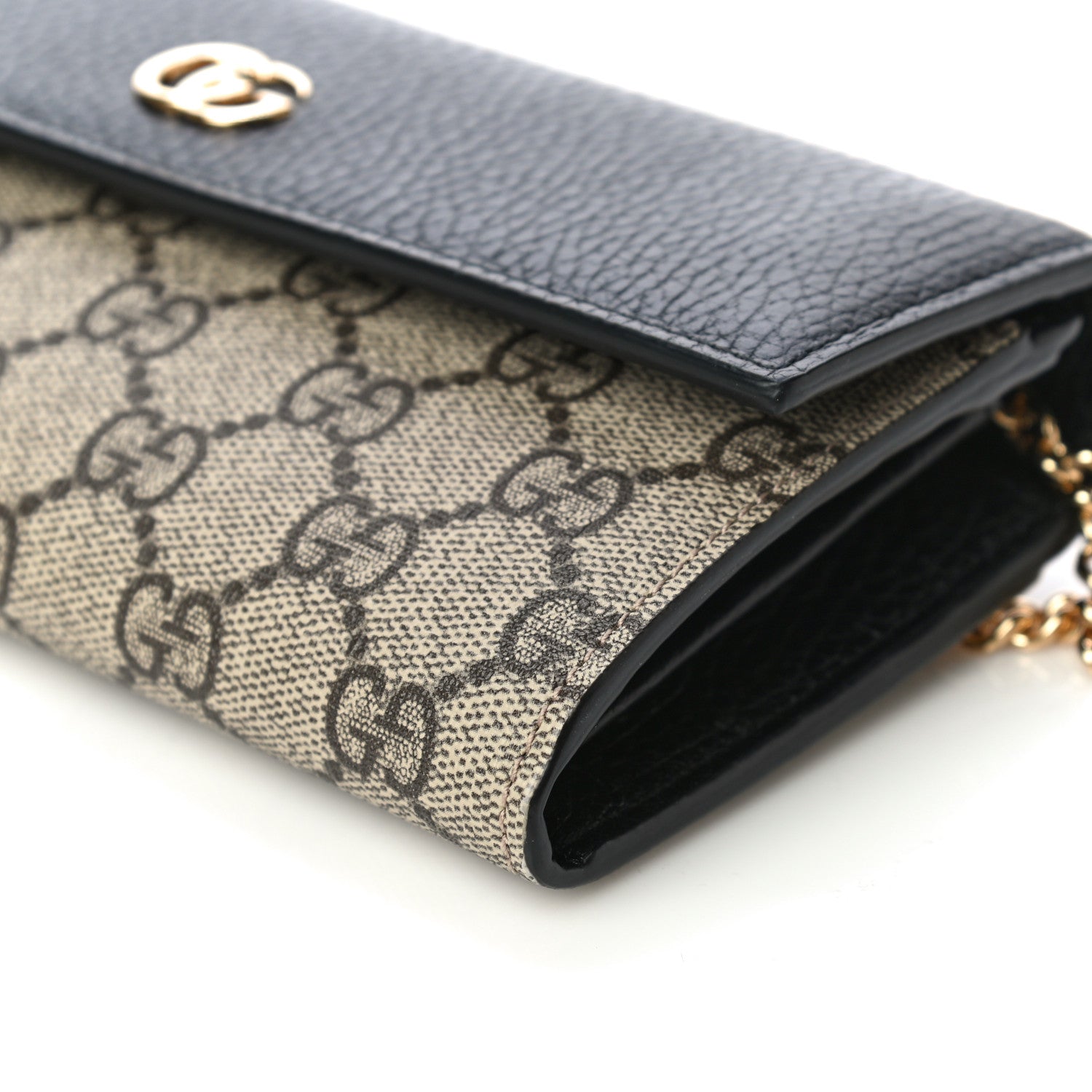 Gucci Dollar Calfskin GG Supreme Monogram Petite GG Marmont Wallet Chain Bag Black Beige Ebony 8 of 9