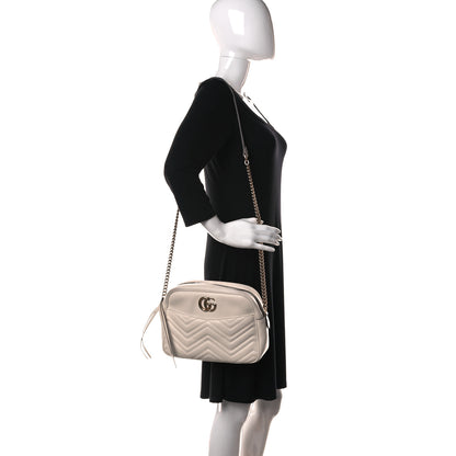 Gucci Calfskin Matelasse Medium GG Marmont Chain Shoulder Bag Mystic White 3 of 14