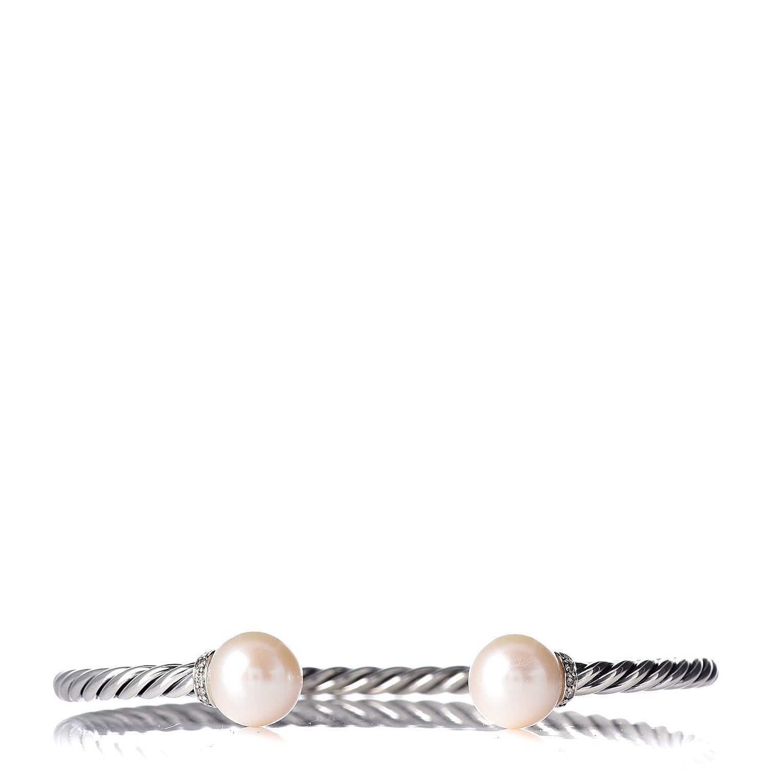 David Yurman Sterling Silver Diamond Pearl 9mm Solari Bracelet 1 of 5