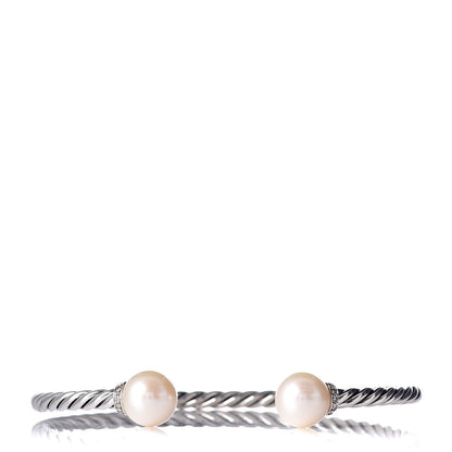 David Yurman Sterling Silver Diamond Pearl 9mm Solari Bracelet 1 of 5