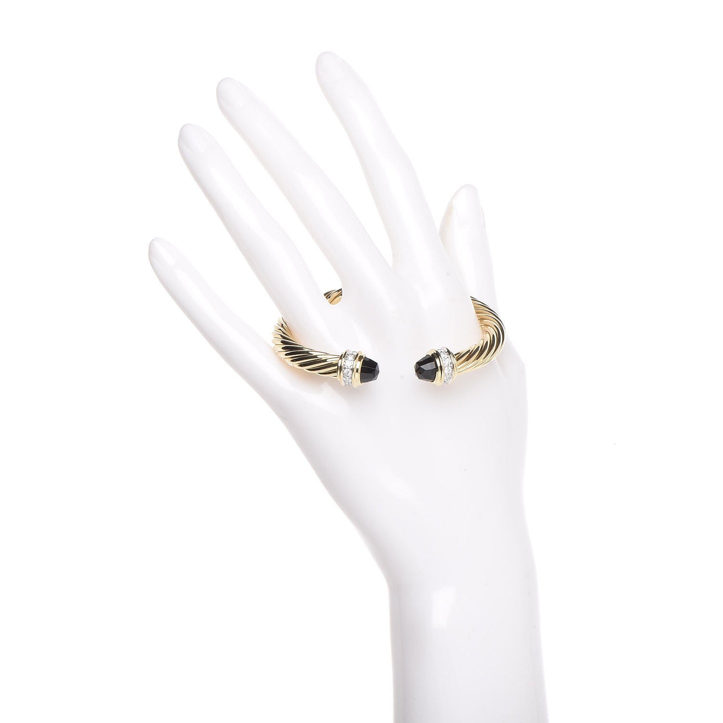 18K Yellow Gold Diamond Onyx 7mm Cable Bracelet