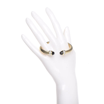 David Yurman 18K Yellow Gold Diamond Onyx 7mm Cable Bracelet 2 of 5