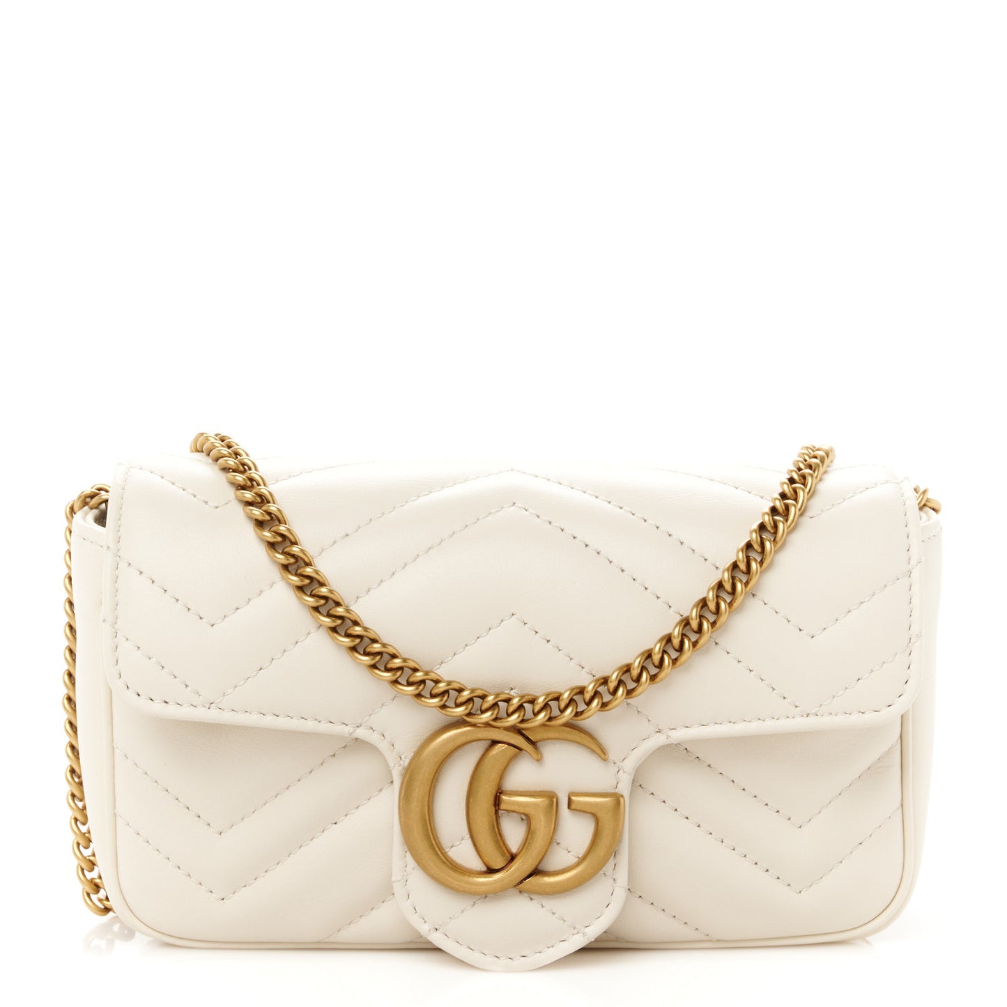 Calfskin Matelasse Super Mini GG Marmont Shoulder Bag White