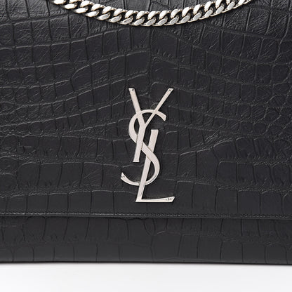 Saint Laurent Calfskin Crocodile Embossed Large Classic Monogram Kate Satchel Black 9 of 10