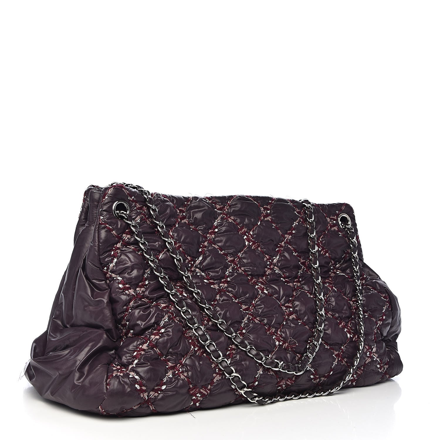 Chanel Nylon Quilted Tweed Stitch Bubble Tote Plum 3 of 15