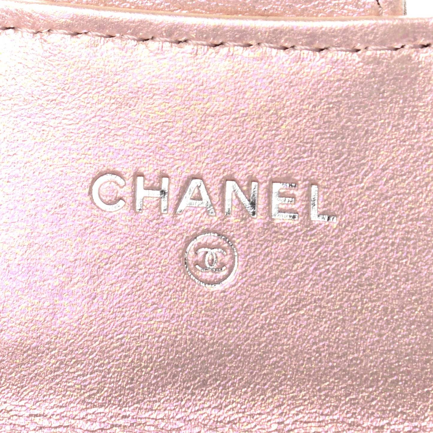 Iridescent Calfskin Quilted Flap Card Holder Wallet Pink