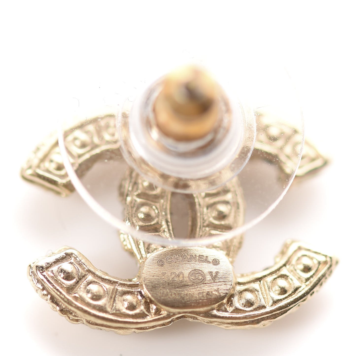 Pearl Crystal CC Stud Earrings Gold