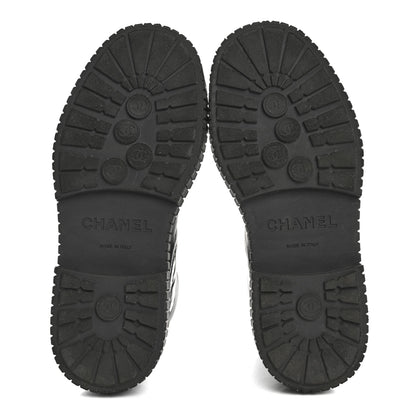 Chanel Calfskin Grosgrain Quilted Lace Up Boots 35.5 Black Grey 6 of 9