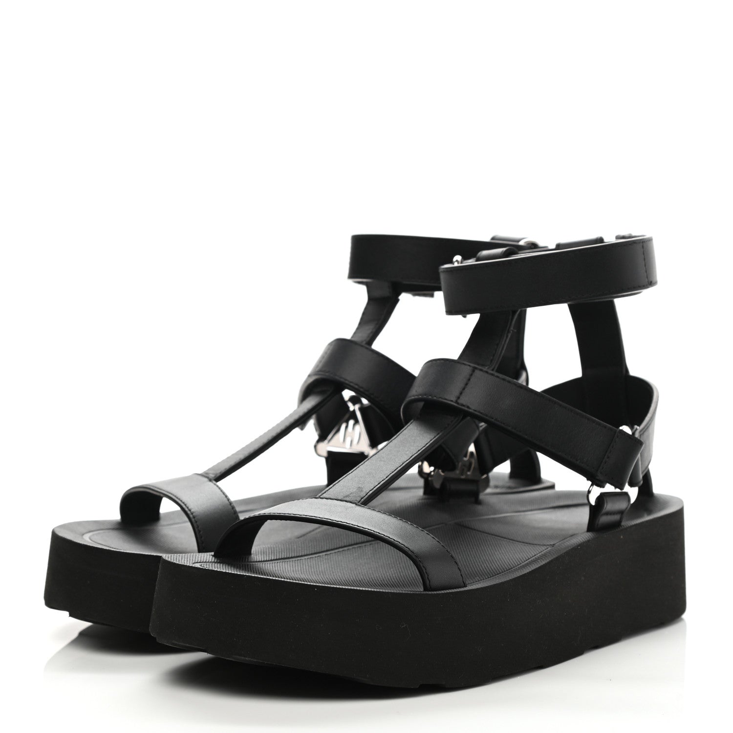 Hermes Calfskin Womens Enid Sandals 37 Black 3 of 10