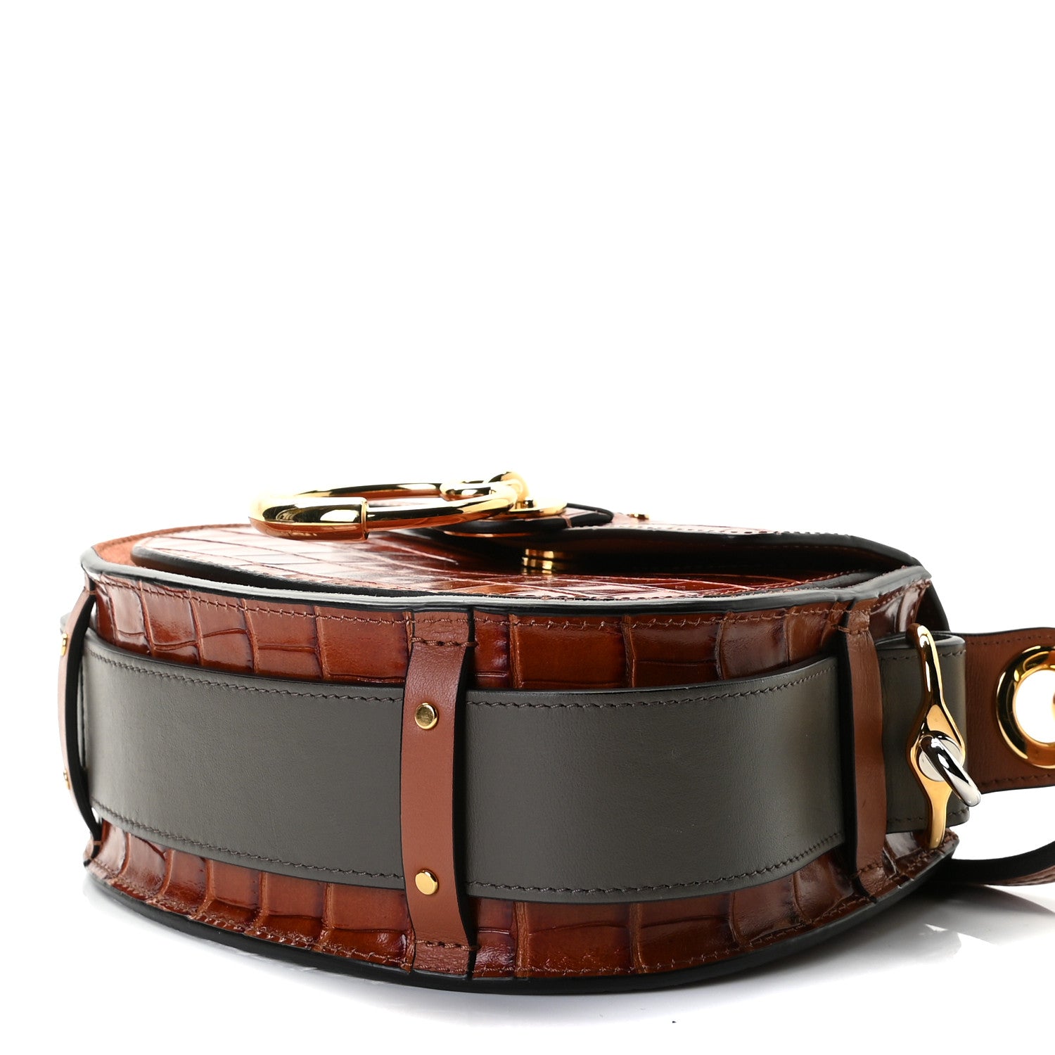 Chloe Calfskin Crocodile Embossed Small Tess Bag Chestnut 8 of 14