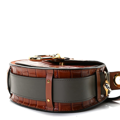 Chloe Calfskin Crocodile Embossed Small Tess Bag Chestnut 8 of 14