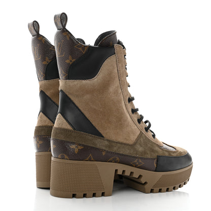 Louis Vuitton Suede Calfskin Monogram Laureate Platform Desert Boots 40 Taupe 4 of 9