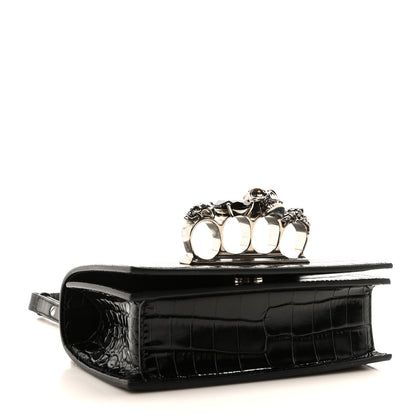 Alexander McQueen Calfskin Shiny Crocodile Embossed Jeweled Satchel Black 4 of 10