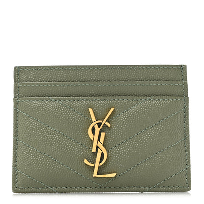 Saint Laurent Grain De Poudre Matelasse Chevron Monogram Credit Card Case Light Sage 1 of 8
