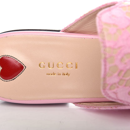 Gucci Lace Malaga Kid Womens Princetown Slippers 39 Sugar Pink Skin Rose 8 of 11