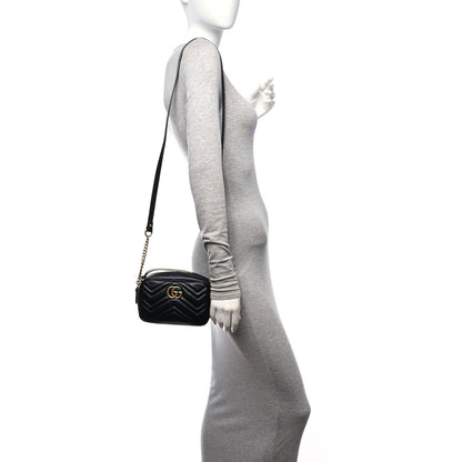 Gucci Calfskin Matelasse Mini GG Marmont Chain Shoulder Bag Black 2 of 12