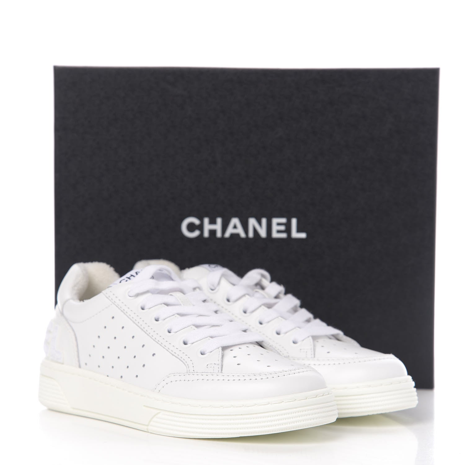 Chanel Calfskin Womens Logo Sneakers 37.5 White 9 of 9
