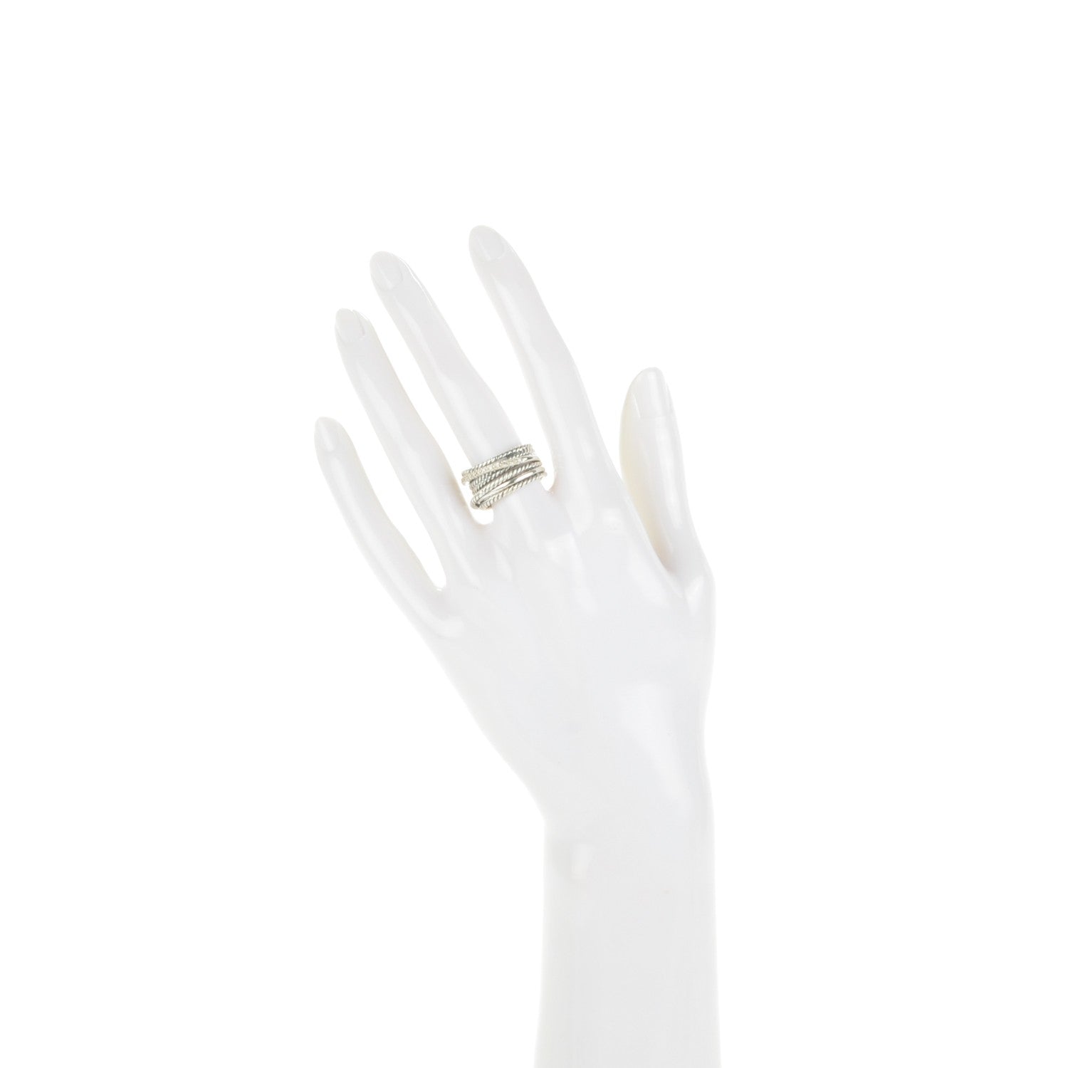 David Yurman Sterling Silver Diamond 11mm Wide Crossover Cable Ring 51.5 6 2 of 4
